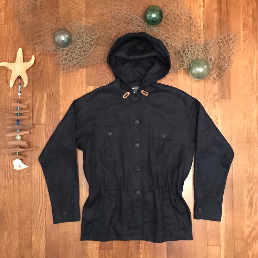 Lauren Ralph Lauren Navy Blue Hooded Jacket #D713
